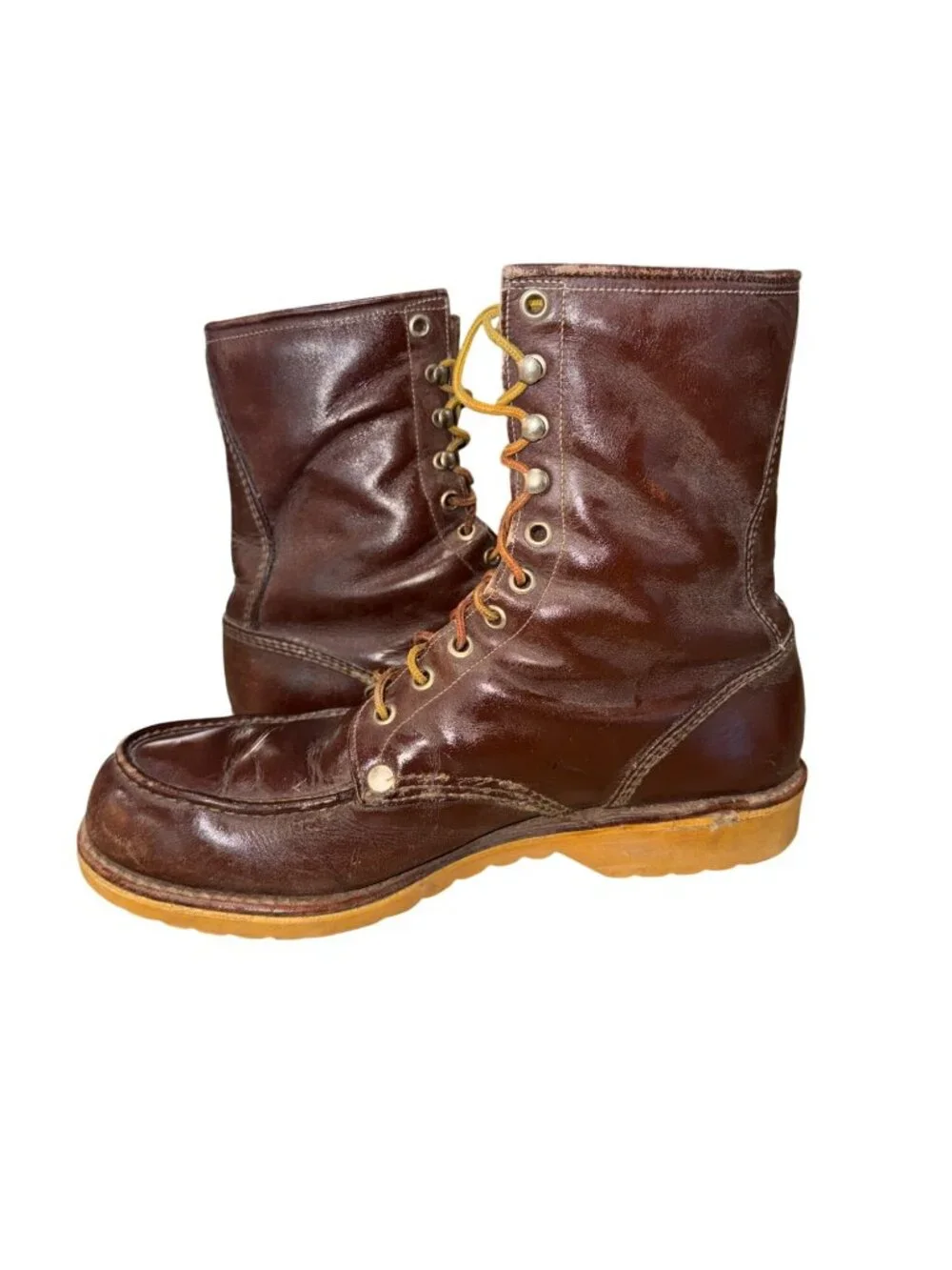 Vintage Insulated Sears Roebuck Men 10 Work Boots #86004 Moc Toe Brown Leather